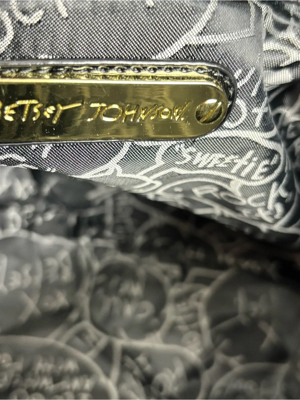 Betsey Johnson Black Quilted Heart Satchel Purse Bow Tassel Charm Glossy Patent